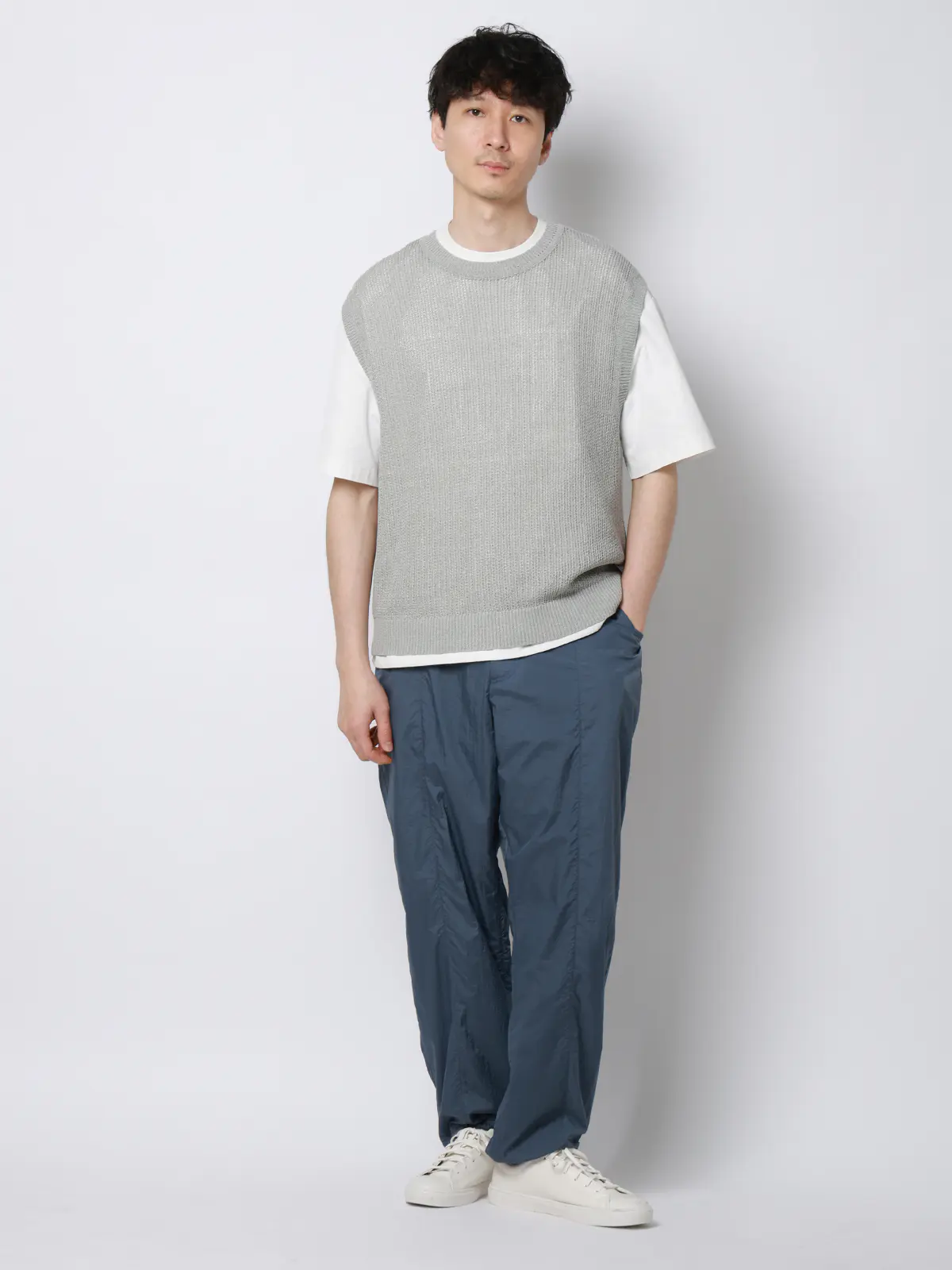 FLAT／シアーサマーニットベスト／ウォッシャブル／ペーパーニット／無地 ライトグレー M