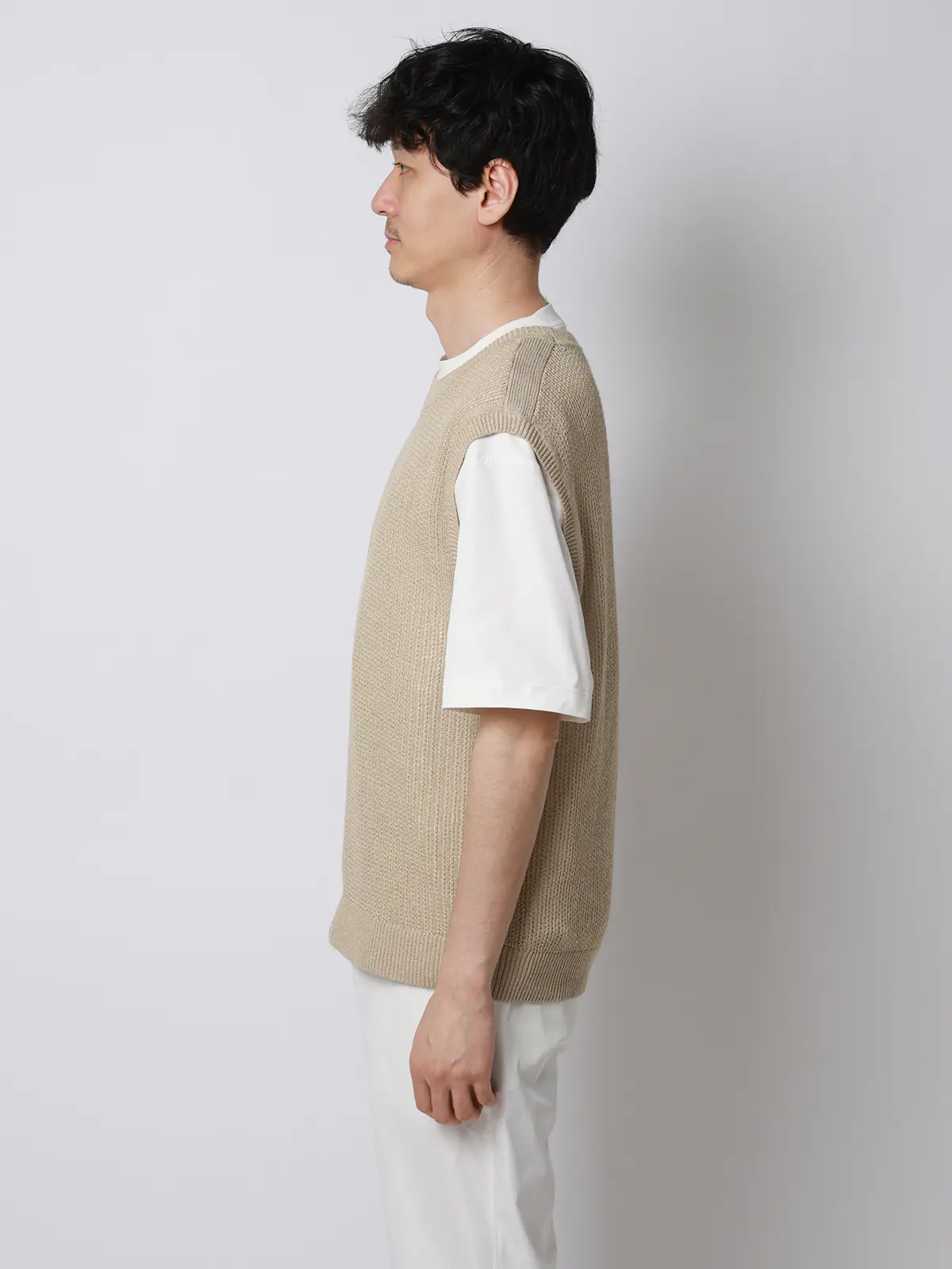 FLAT／シアーサマーニットベスト／ウォッシャブル／ペーパーニット／無地 ベージュ M