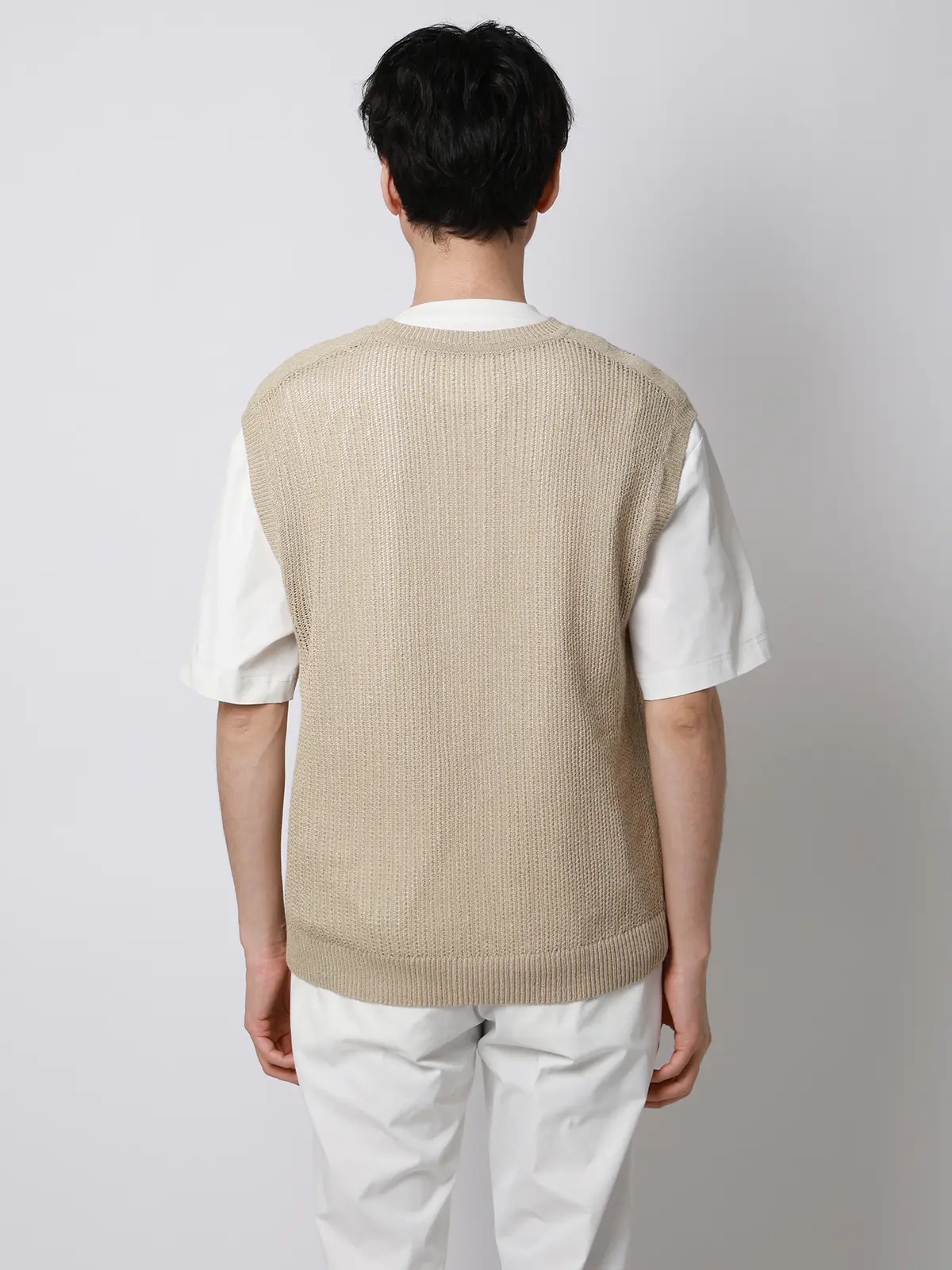 FLAT／シアーサマーニットベスト／ウォッシャブル／ペーパーニット／無地 ベージュ M