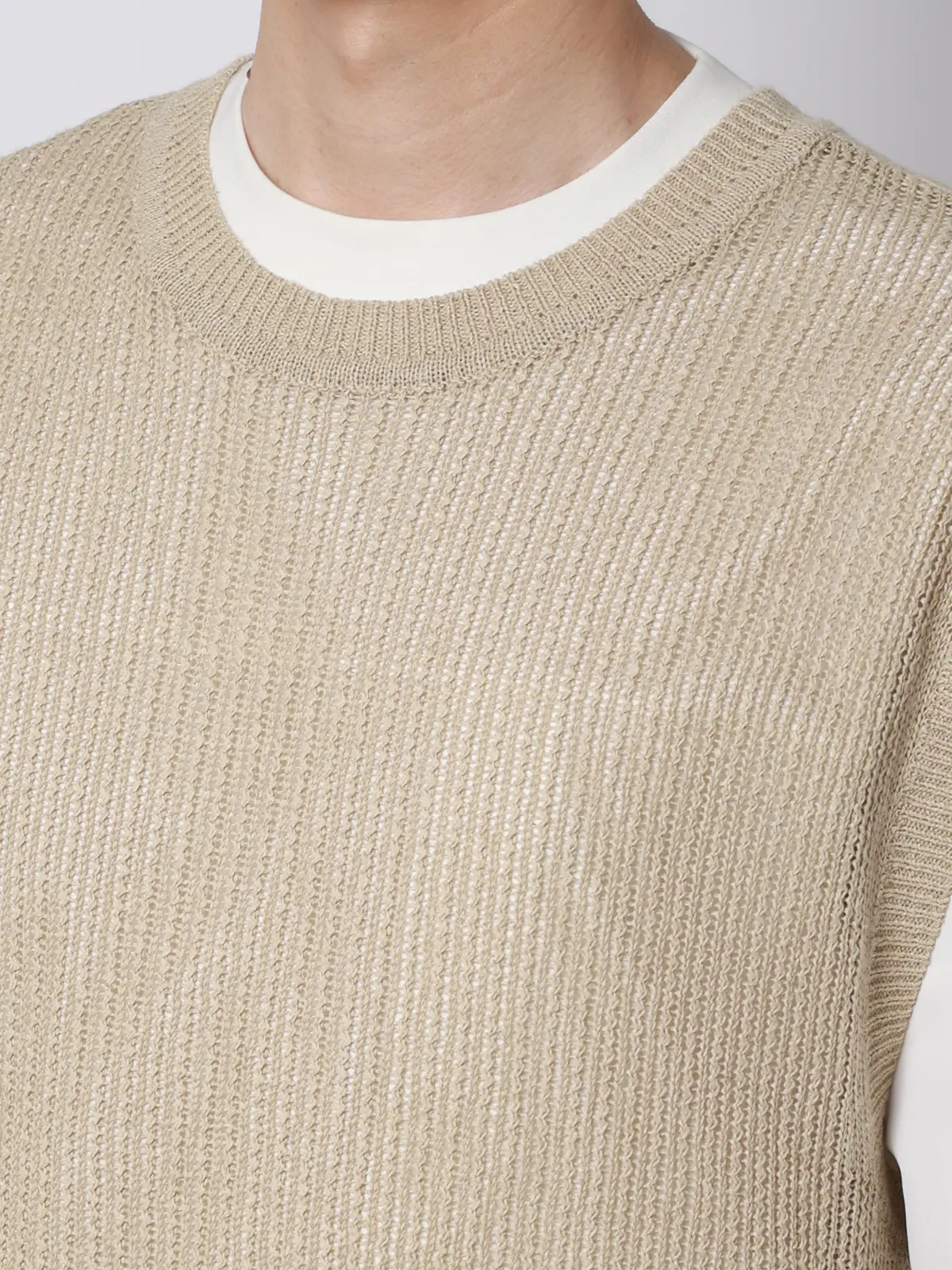 FLAT／シアーサマーニットベスト／ウォッシャブル／ペーパーニット／無地 ベージュ M