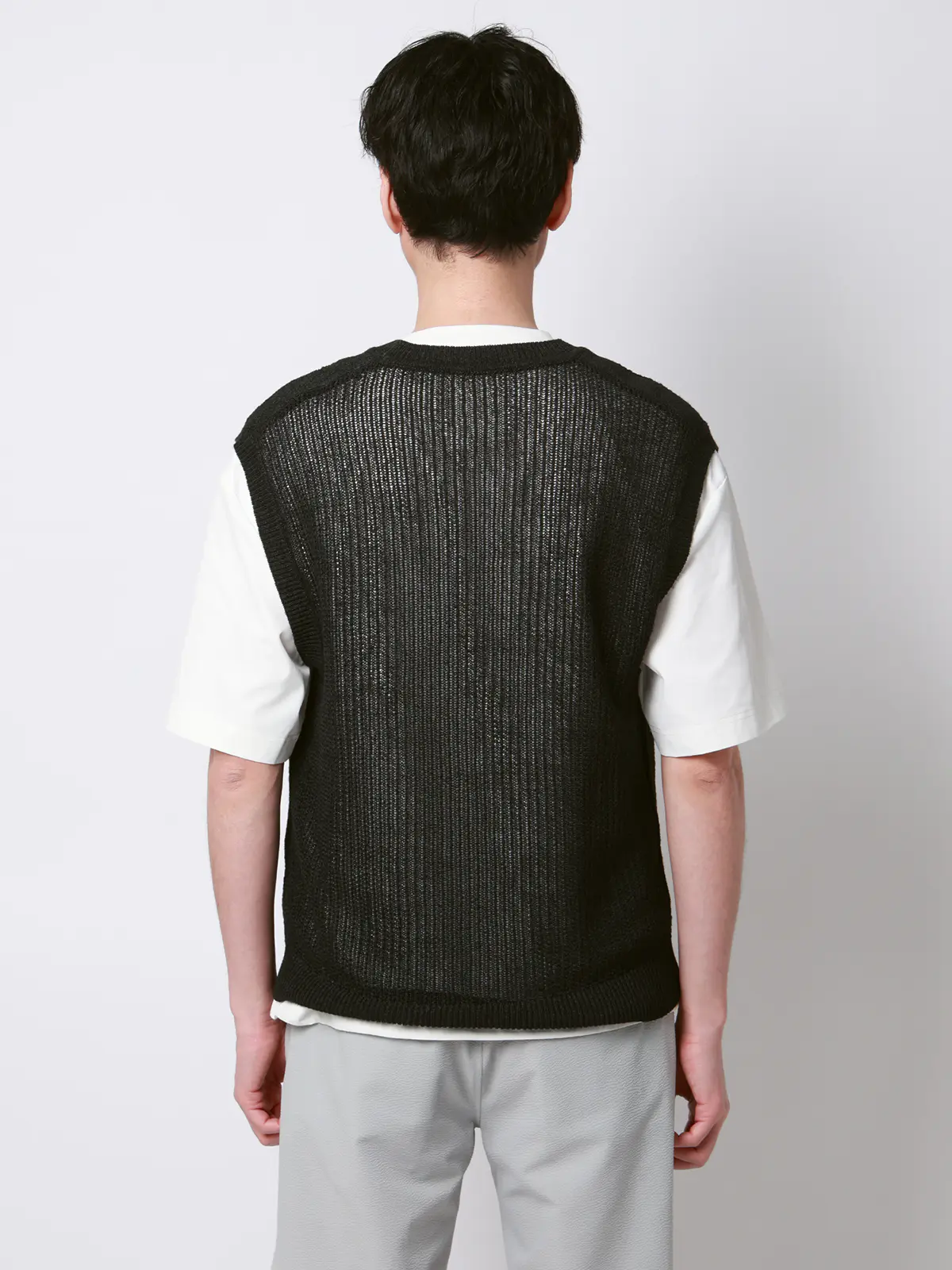 FLAT／シアーサマーニットベスト／ウォッシャブル／ペーパーニット／無地 ブラック M