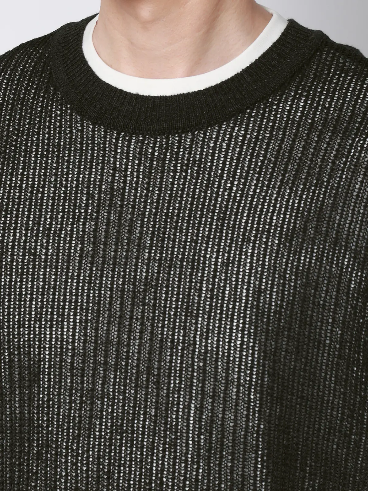 FLAT／シアーサマーニットベスト／ウォッシャブル／ペーパーニット／無地 ブラック M