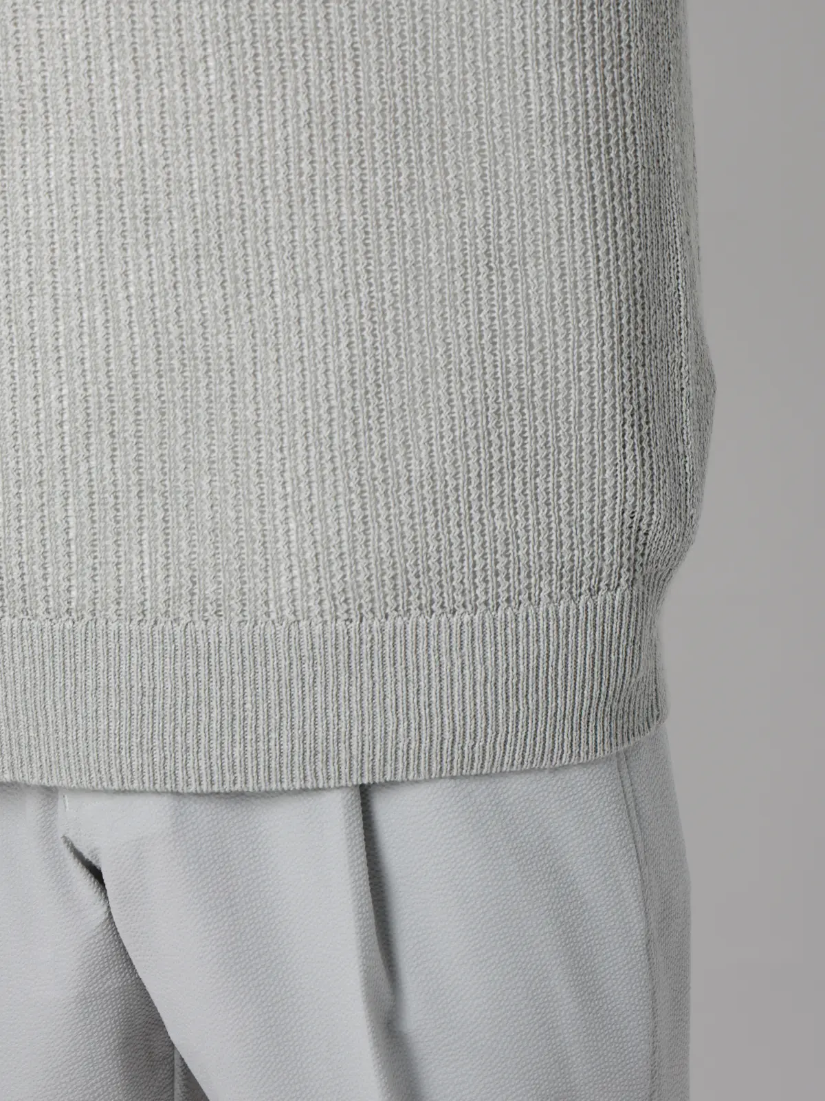 FLAT／シアーサマーニットポロ／半袖／ウォッシャブル／ペーパーニット／無地 ライトグレー S