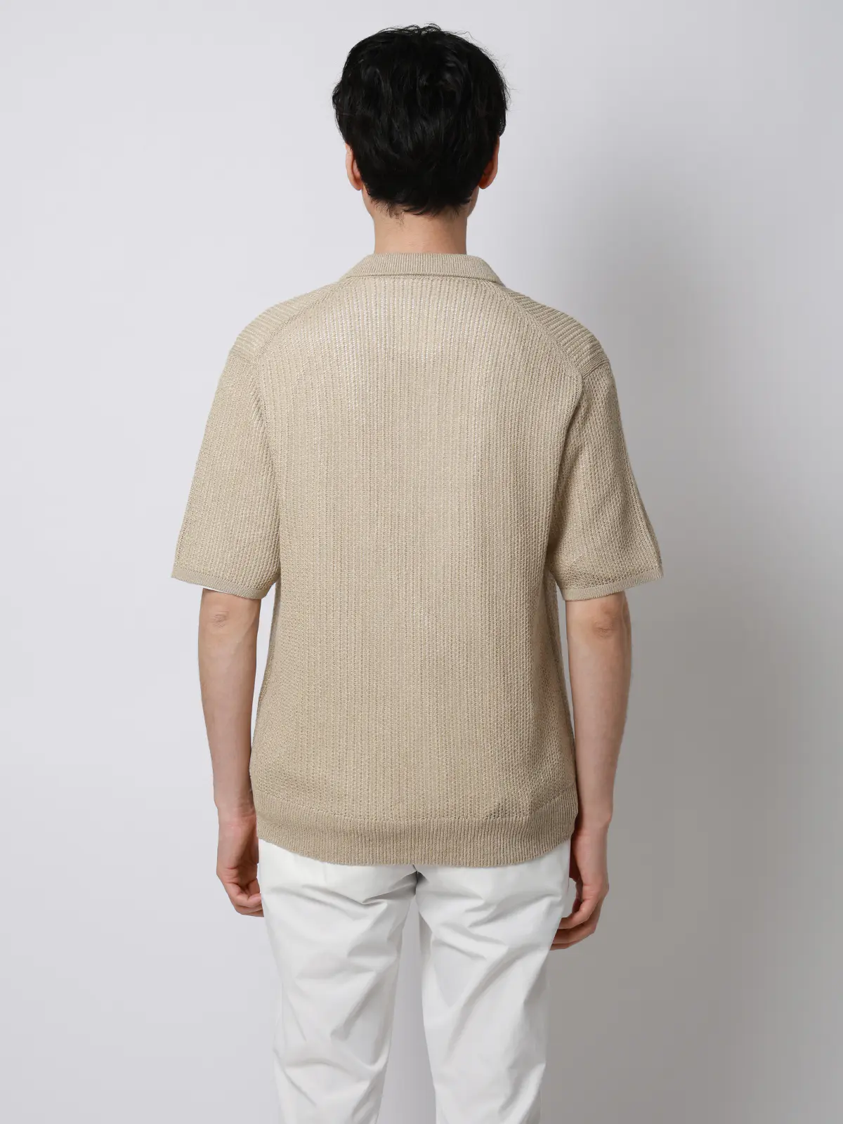 FLAT/シアーサマーニットポロ/半袖/ウォッシャブル/ペーパーニット/無地 ベージュ S