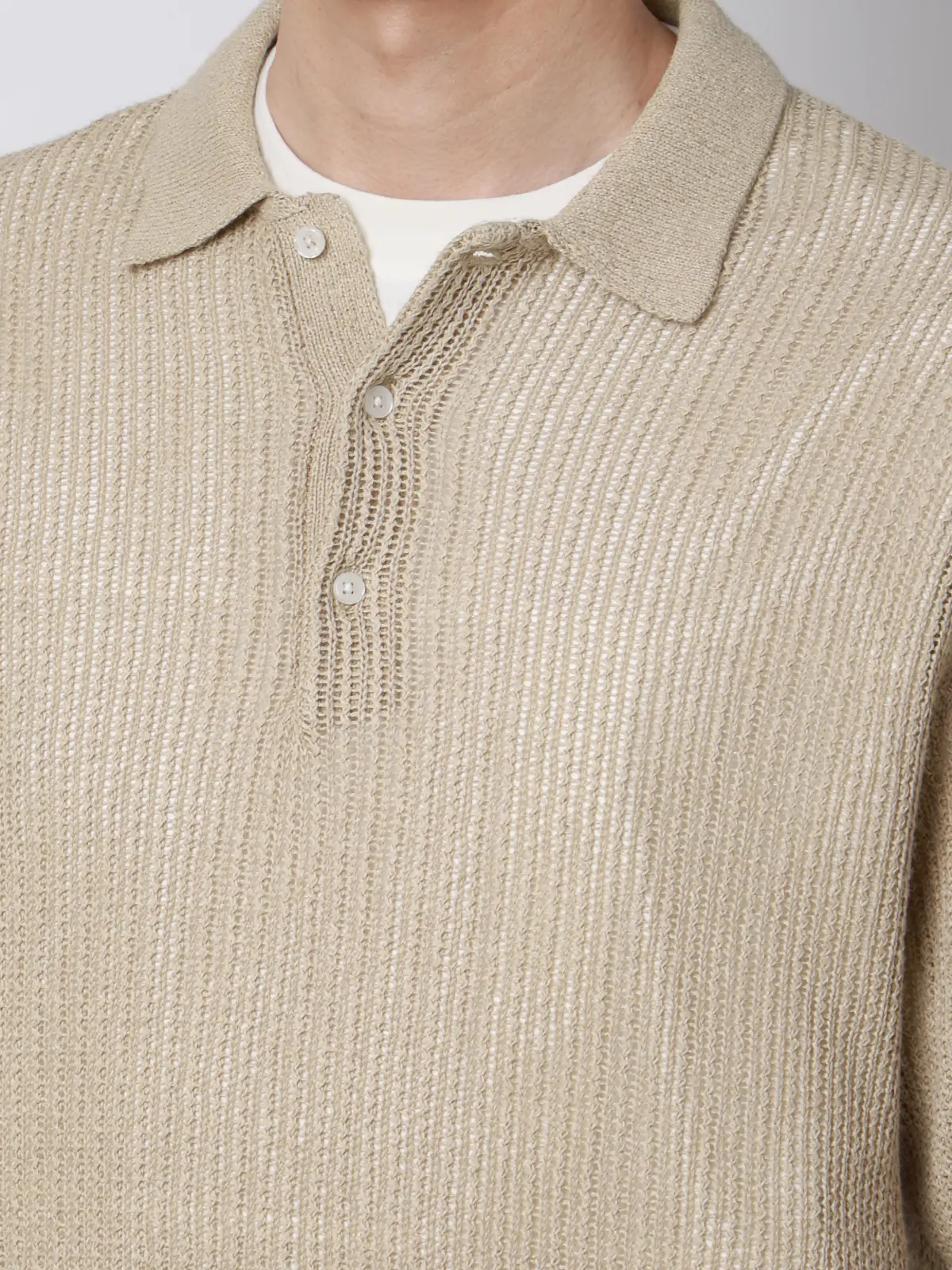 FLAT/シアーサマーニットポロ/半袖/ウォッシャブル/ペーパーニット/無地 ベージュ S