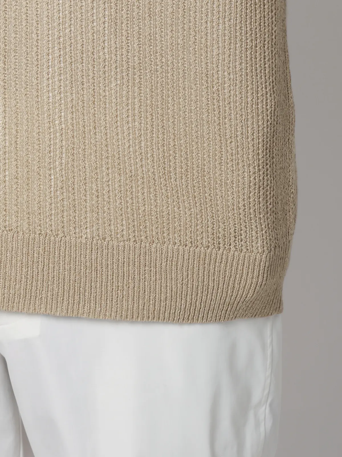 FLAT/シアーサマーニットポロ/半袖/ウォッシャブル/ペーパーニット/無地 ベージュ S