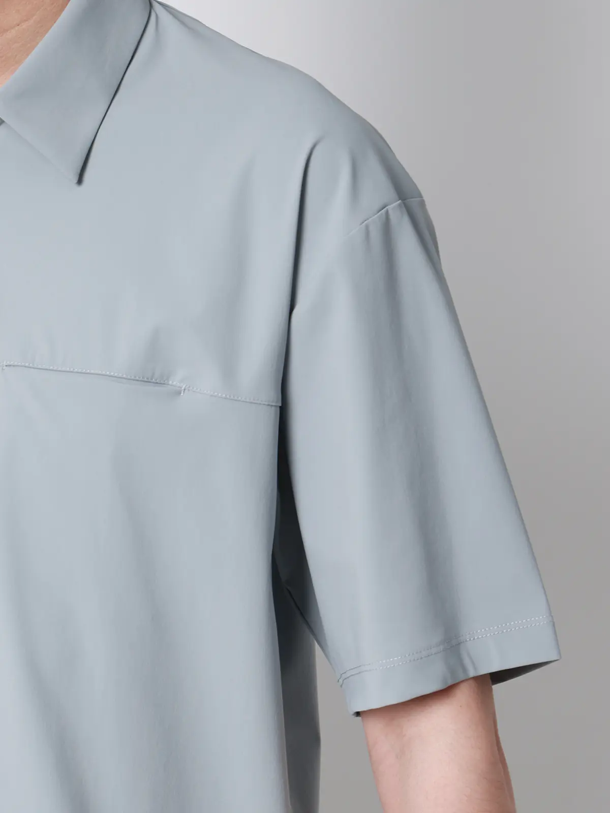 FLAT／ポロシャツ／半袖／接触冷感／ナイロンスムース／無地 サックス S