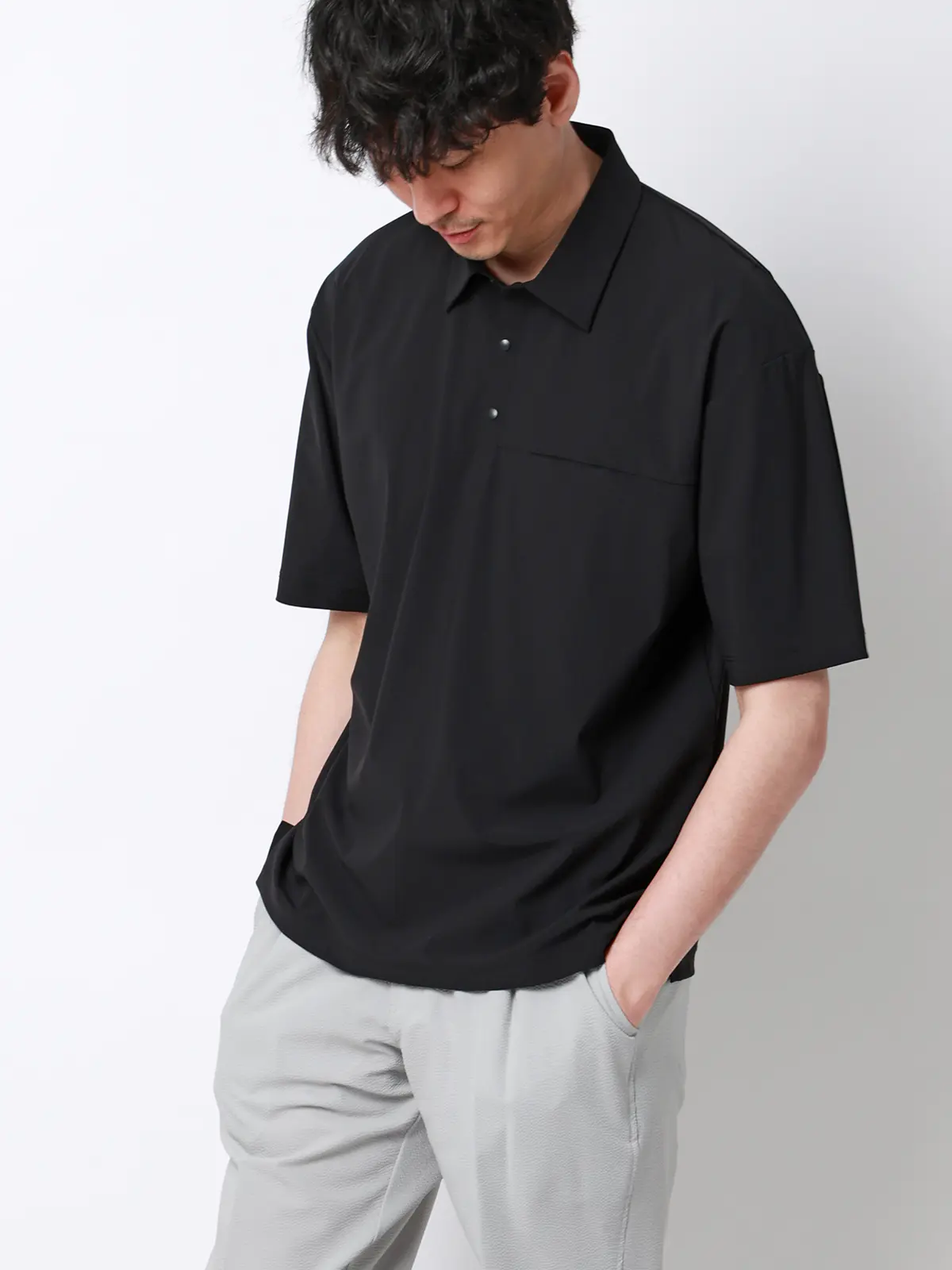 FLAT/Tシャツ/半袖/接触冷感/ナイロンスムース/無地 ブラック S