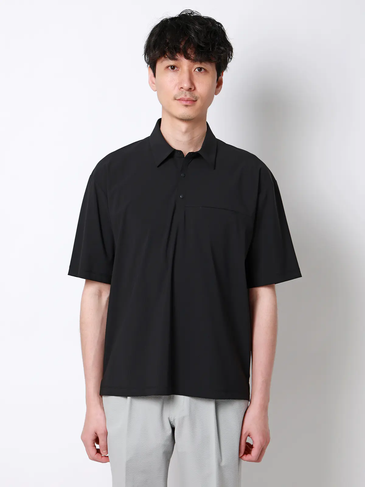 FLAT/Tシャツ/半袖/接触冷感/ナイロンスムース/無地 ブラック S