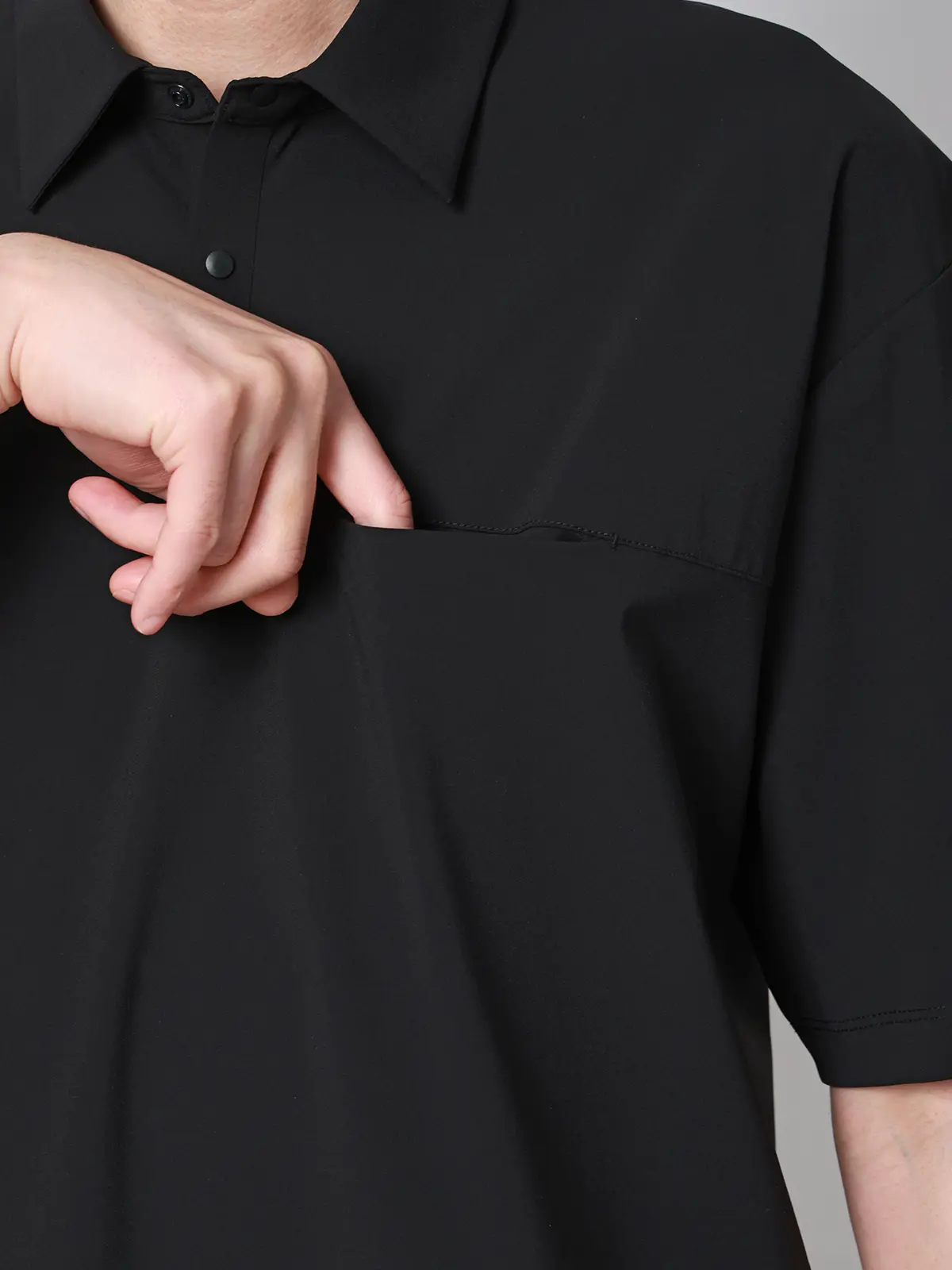 FLAT/Tシャツ/半袖/接触冷感/ナイロンスムース/無地 ブラック S