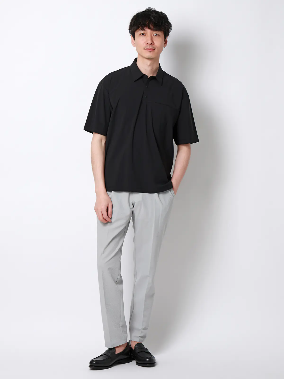 FLAT/Tシャツ/半袖/接触冷感/ナイロンスムース/無地 ブラック S