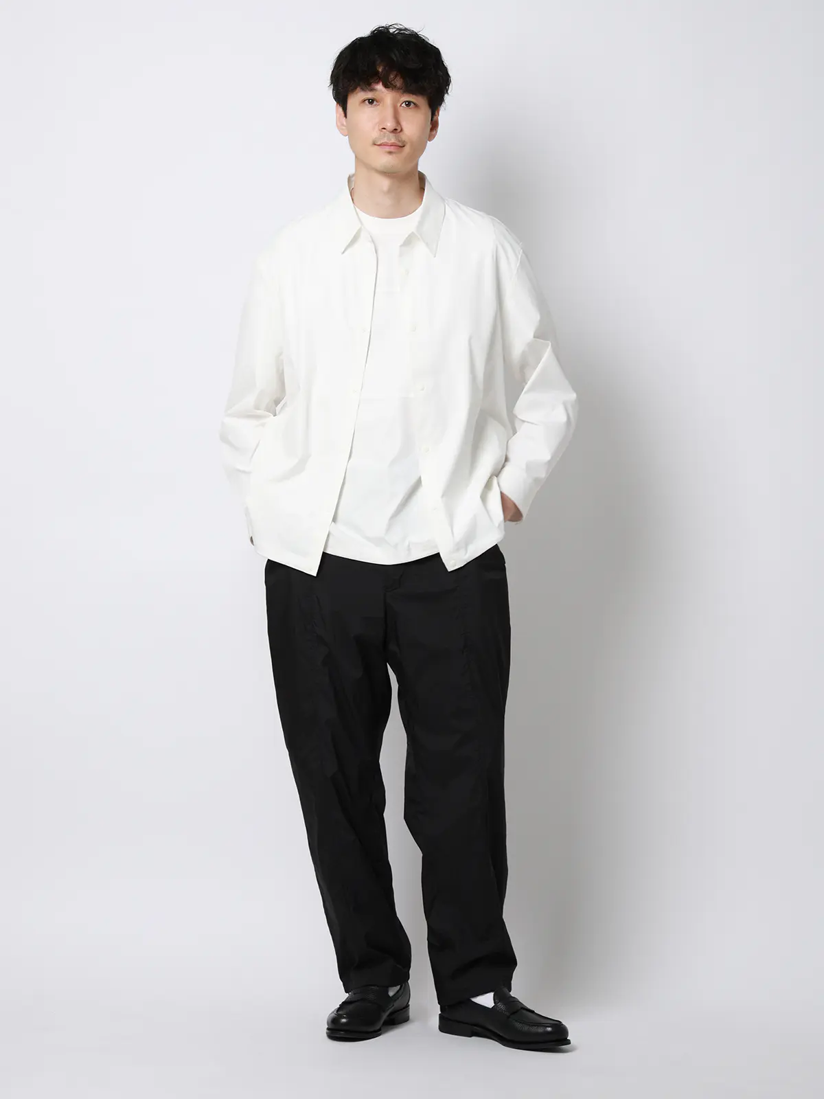 FLAT/アウターTシャツ /半袖/ウォッシャブル/ストレッチ/速乾/シルキーツイル/無地 ホワイト S