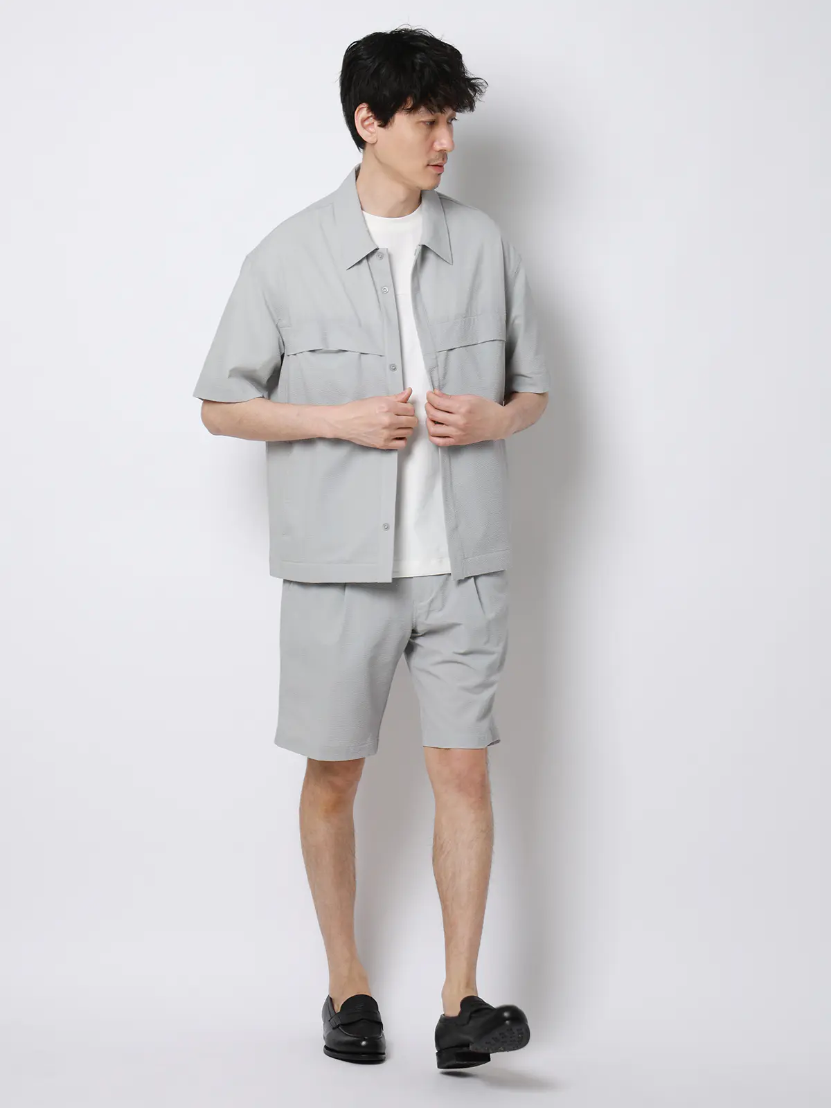 FLAT/アウターTシャツ /半袖/ウォッシャブル/ストレッチ/速乾/シルキーツイル/無地 ホワイト S