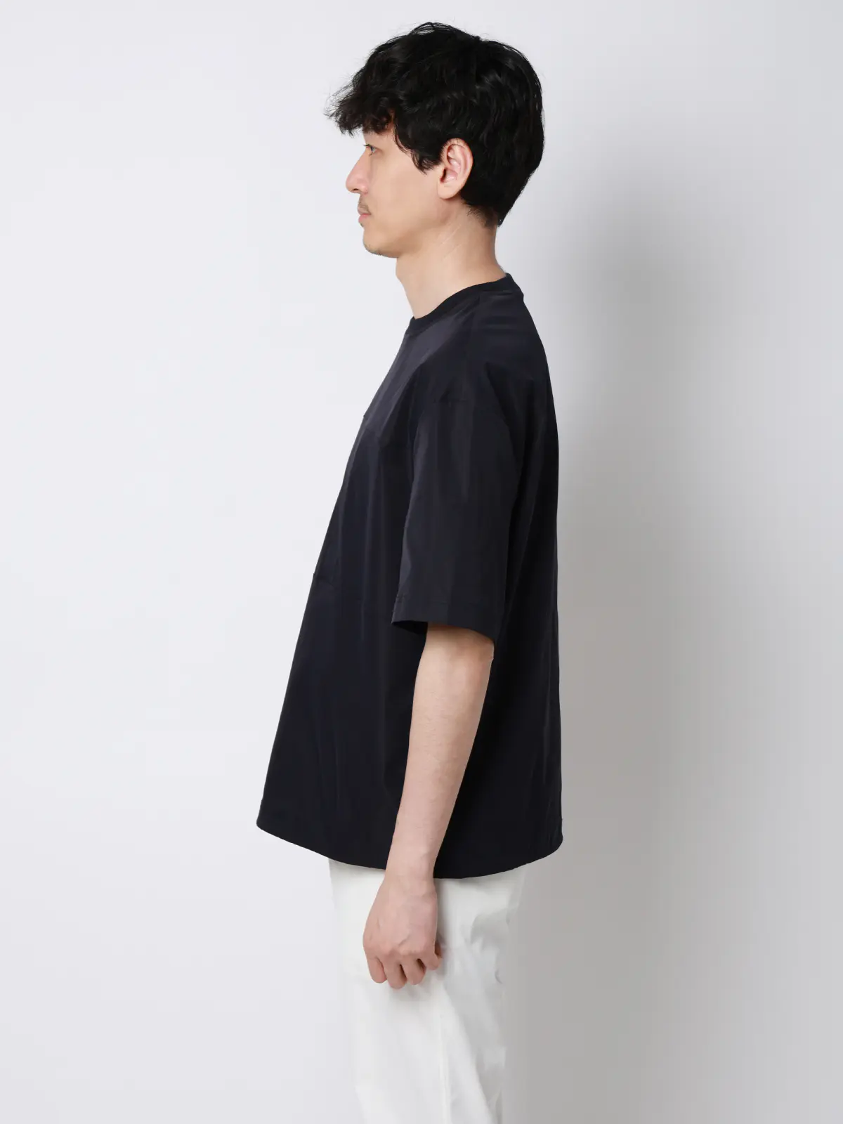 FLAT/アウターTシャツ /半袖/ウォッシャブル/ストレッチ/速乾/シルキーツイル/無地 ネイビー S