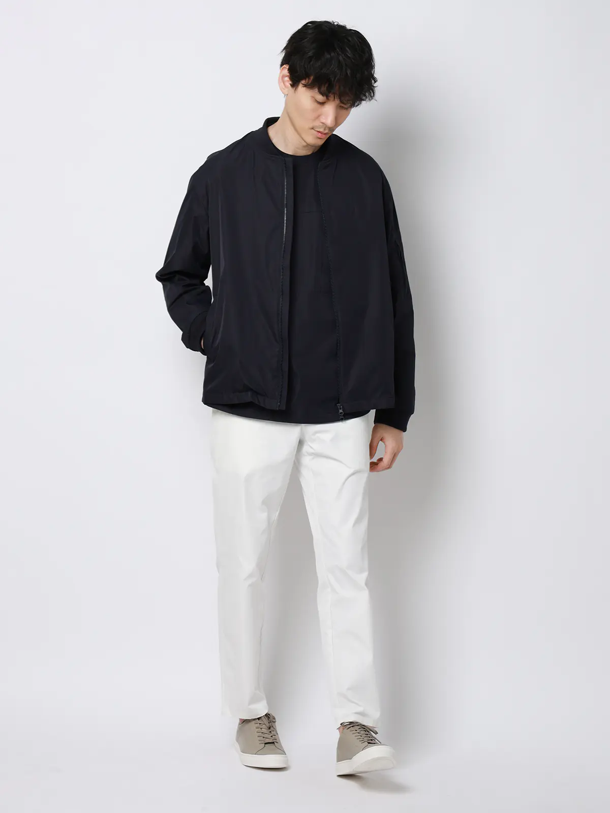 FLAT/アウターTシャツ /半袖/ウォッシャブル/ストレッチ/速乾/シルキーツイル/無地 ネイビー S