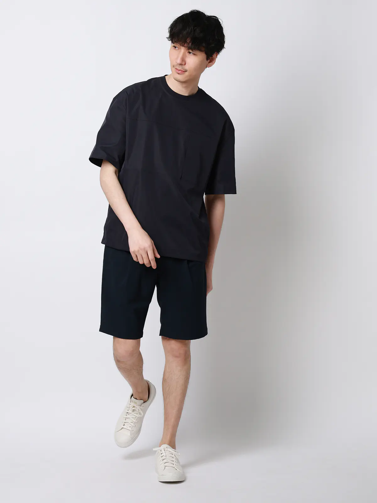 FLAT/アウターTシャツ /半袖/ウォッシャブル/ストレッチ/速乾/シルキーツイル/無地 ネイビー S