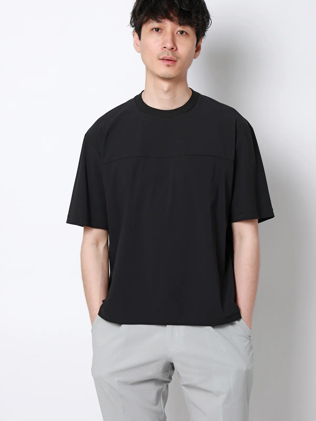 FLAT／Tシャツ／半袖／接触冷感／ナイロンスムース／無地 ブラック S