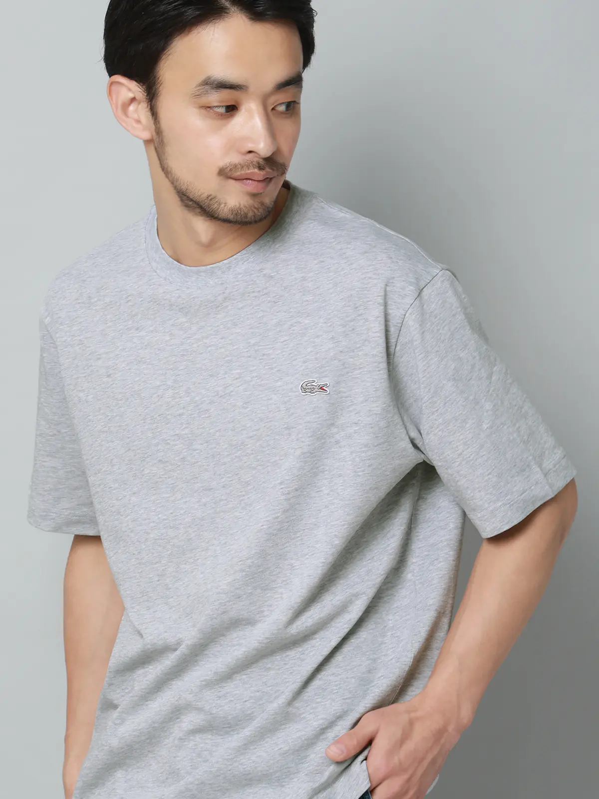 クルーネックTシャツ／半袖／LACOSTE／ウォッシャブル／コットン／無地 ライトグレー S