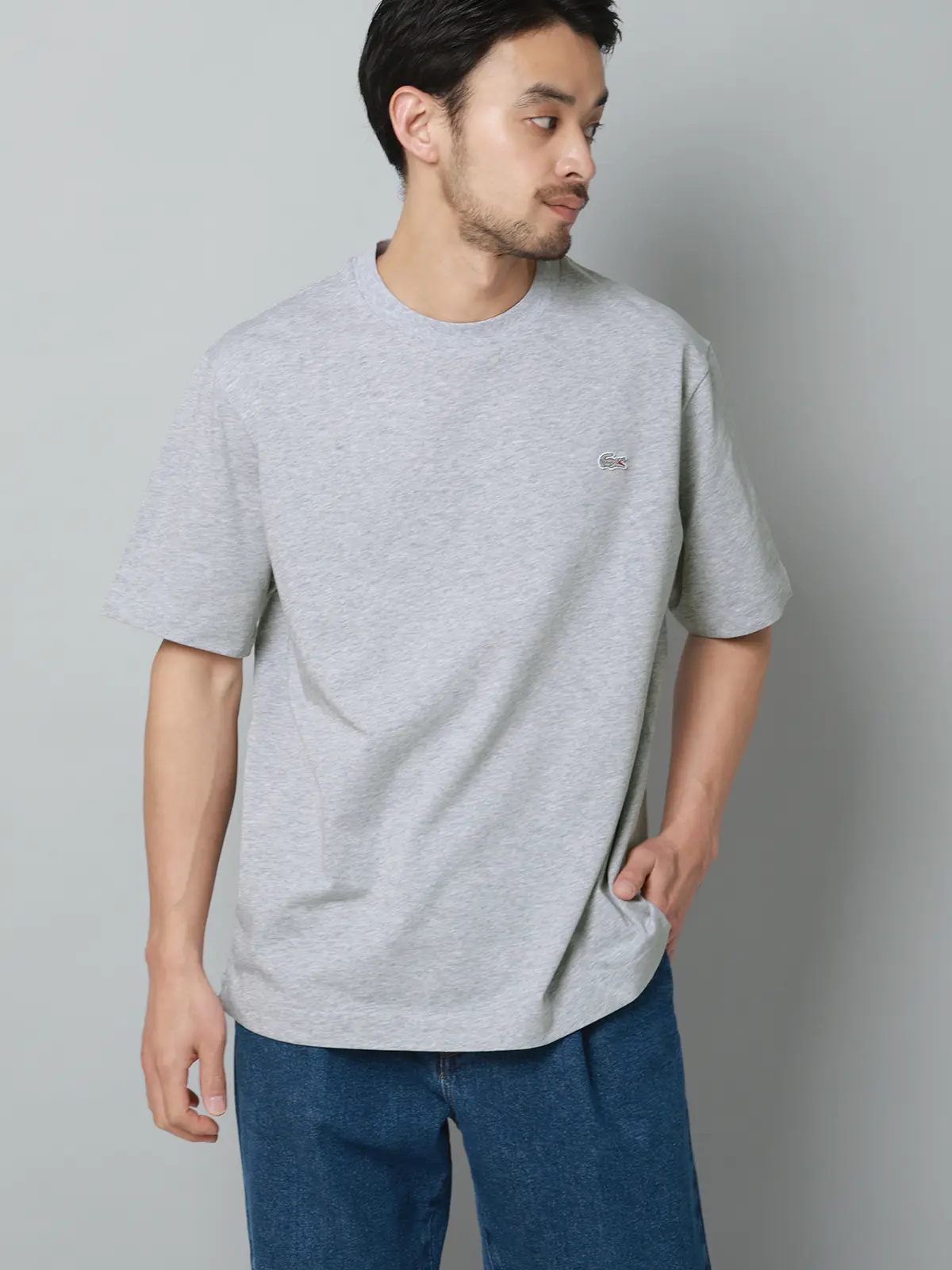 クルーネックTシャツ／半袖／LACOSTE／ウォッシャブル／コットン／無地 ライトグレー S
