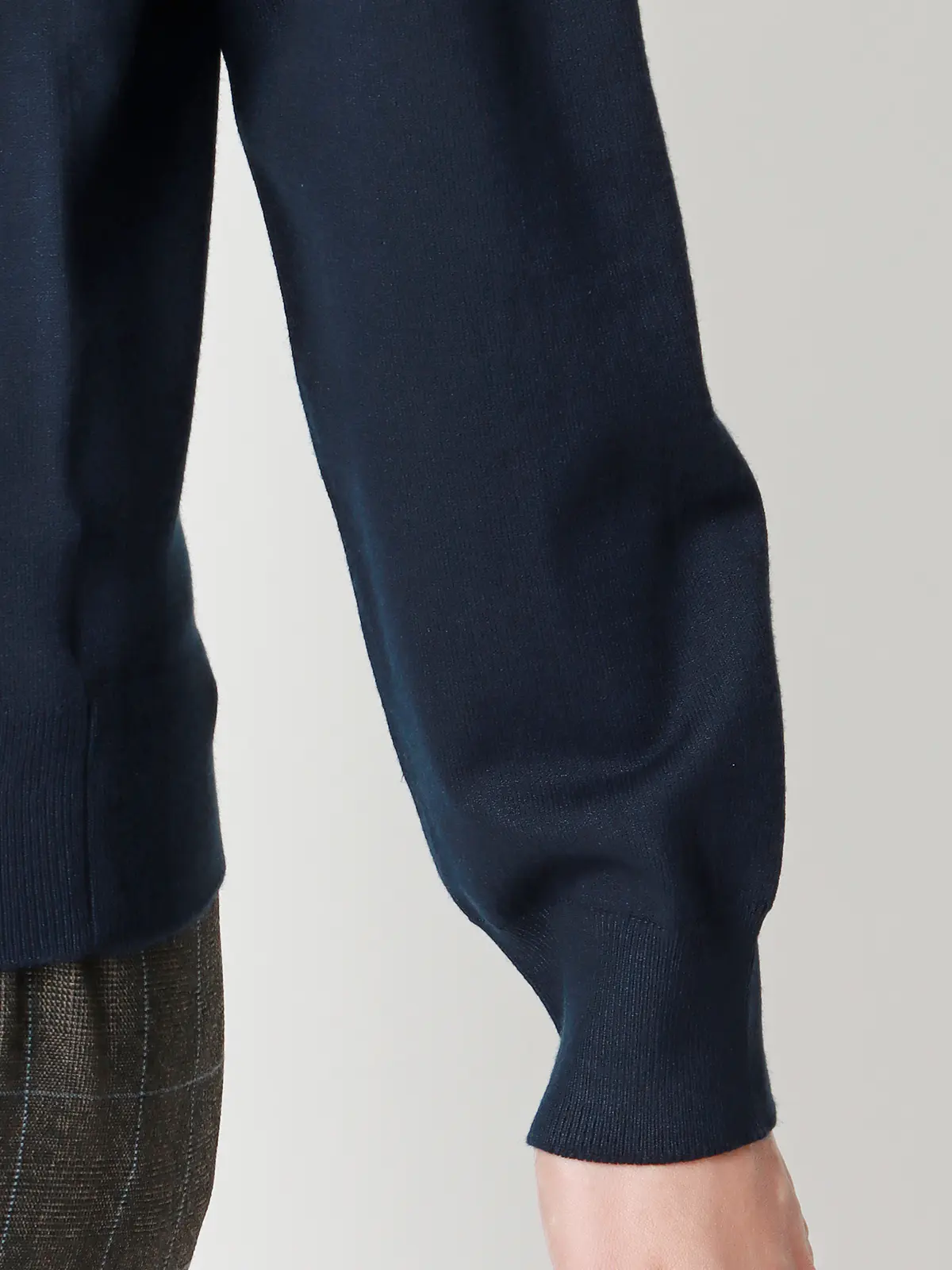 クルーネックプルオーバーニット/長袖/ウォッシャブル/レーヨンストレッチ天竺/無地 ネイビー 38(9号)