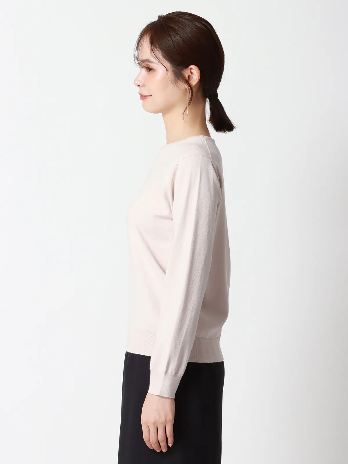 クルーネックプルオーバーニット/長袖/ウォッシャブル/レーヨンストレッチ天竺/無地 ベージュ 38(9号)