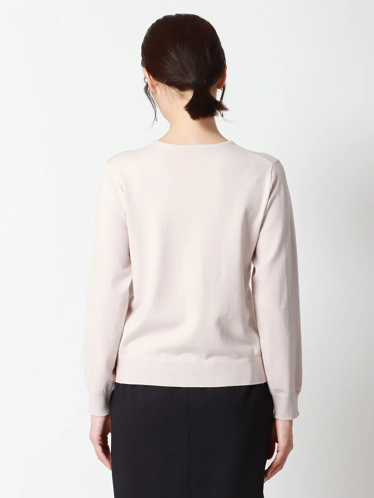 クルーネックプルオーバーニット/長袖/ウォッシャブル/レーヨンストレッチ天竺/無地 ベージュ 38(9号)