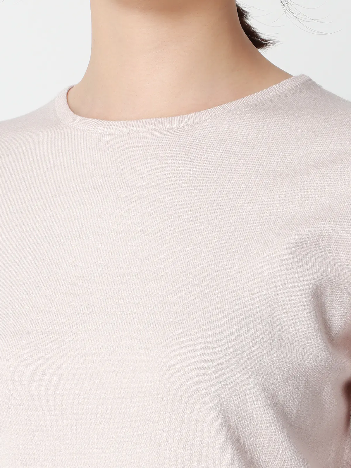 クルーネックプルオーバーニット/長袖/ウォッシャブル/レーヨンストレッチ天竺/無地 ベージュ 38(9号)