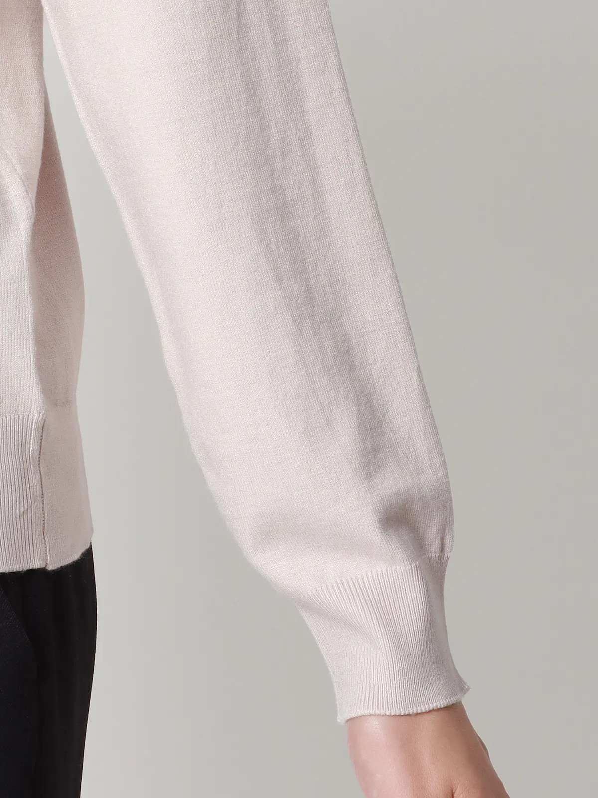 クルーネックプルオーバーニット/長袖/ウォッシャブル/レーヨンストレッチ天竺/無地 ベージュ 38(9号)