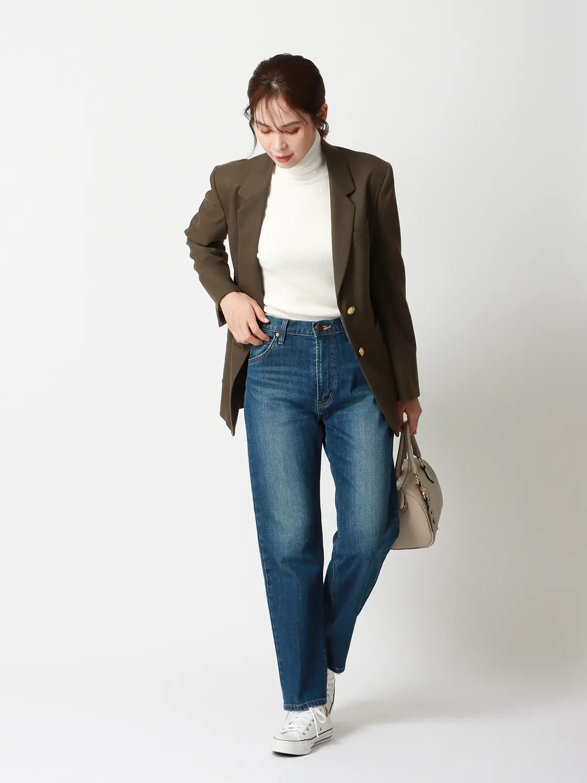 ハイネックリブニット／長袖／ウォッシャブル／強撚レーヨンポリエステル／無地 ホワイト 38(9号）