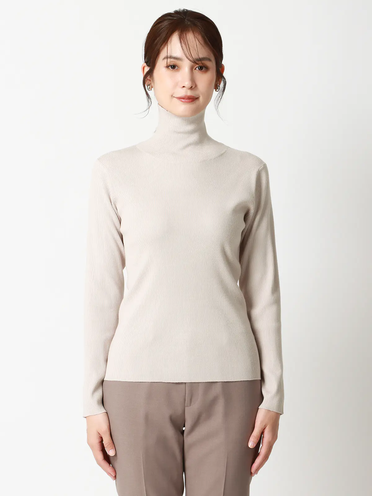 ハイネックリブニット／長袖／ウォッシャブル／強撚レーヨンポリエステル／無地 グレー 38(9号）