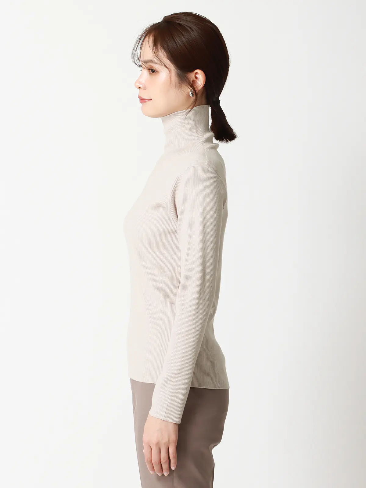 ハイネックリブニット／長袖／ウォッシャブル／強撚レーヨンポリエステル／無地 グレー 38(9号）