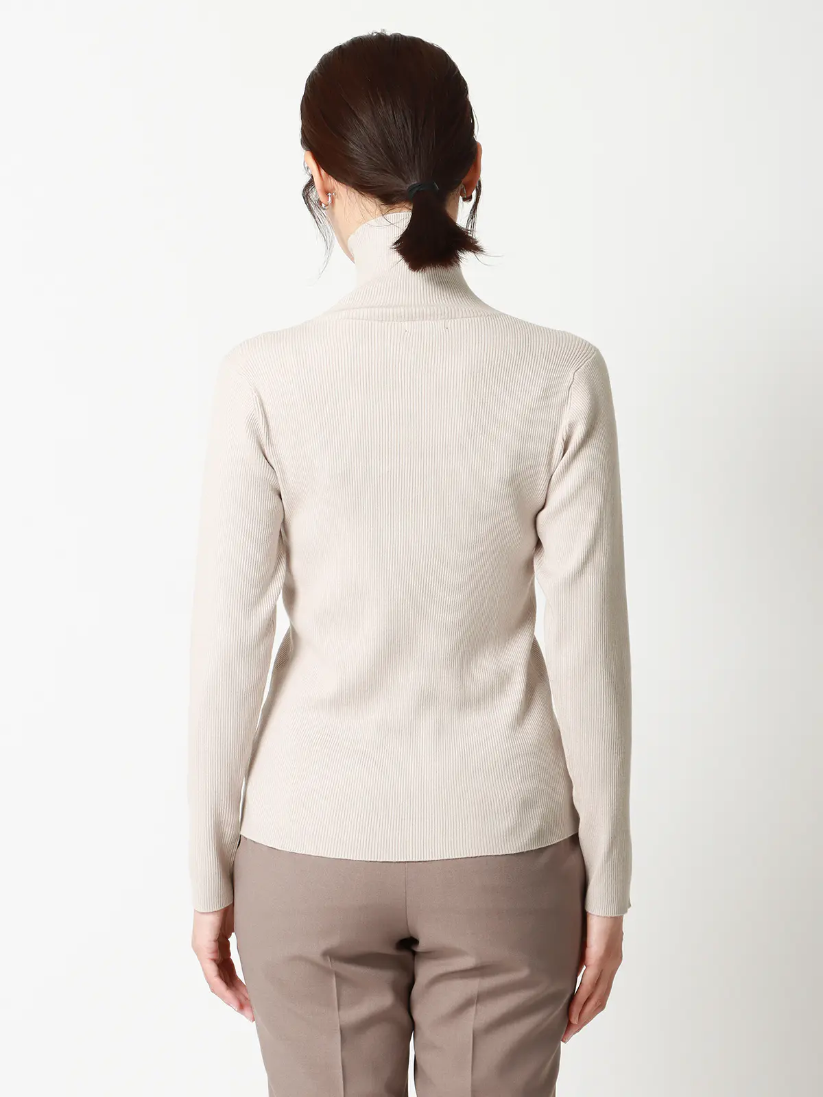 ハイネックリブニット／長袖／ウォッシャブル／強撚レーヨンポリエステル／無地 グレー 38(9号）