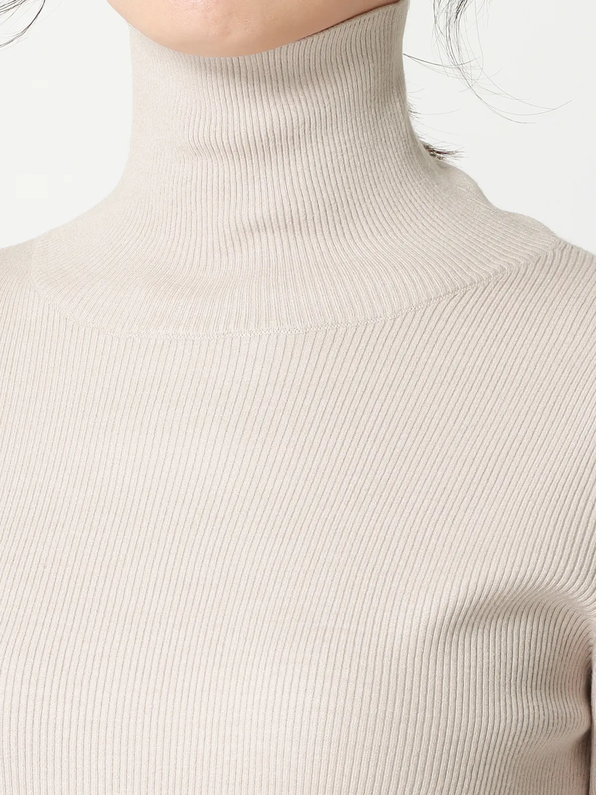 ハイネックリブニット／長袖／ウォッシャブル／強撚レーヨンポリエステル／無地 グレー 38(9号）