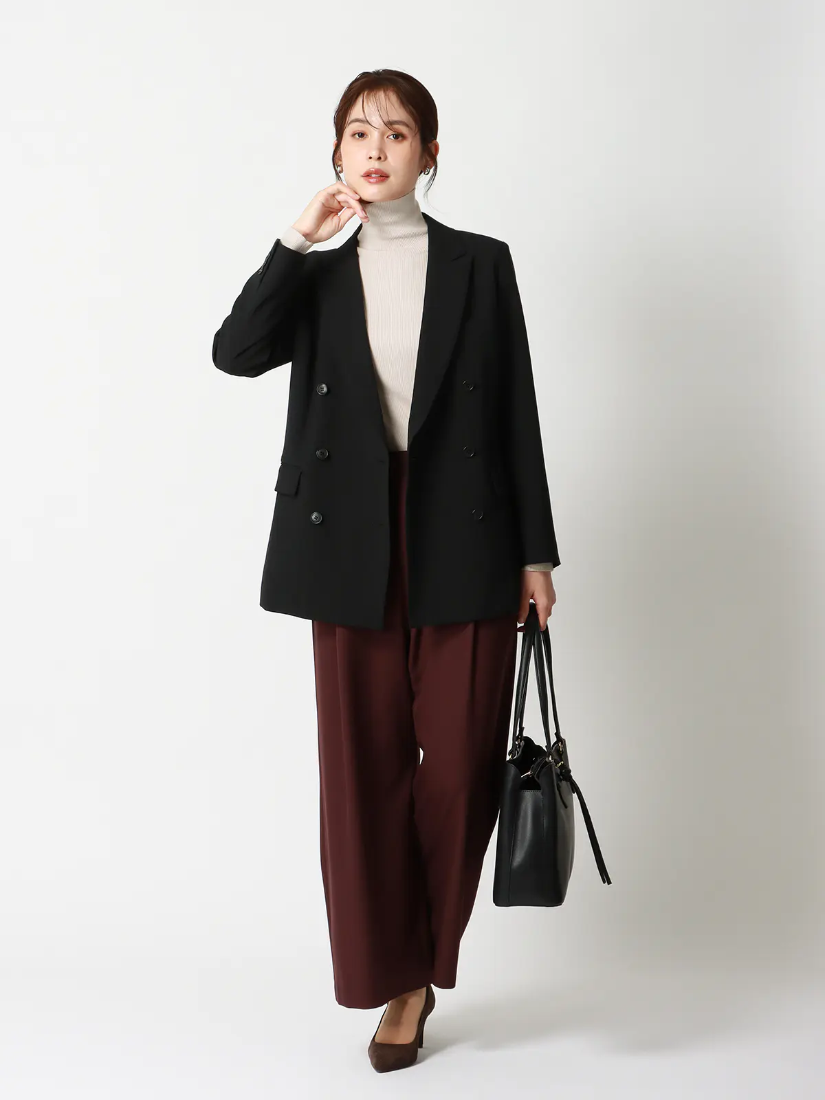 ハイネックリブニット／長袖／ウォッシャブル／強撚レーヨンポリエステル／無地 グレー 38(9号）