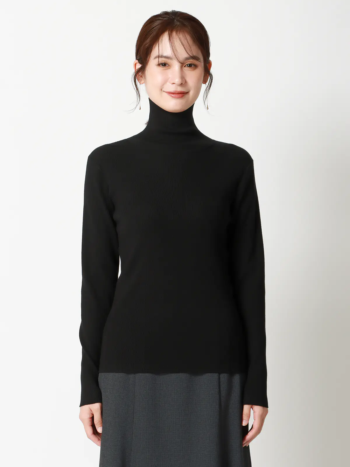 ハイネックリブニット／長袖／ウォッシャブル／強撚レーヨンポリエステル／無地 ブラック 38(9号）