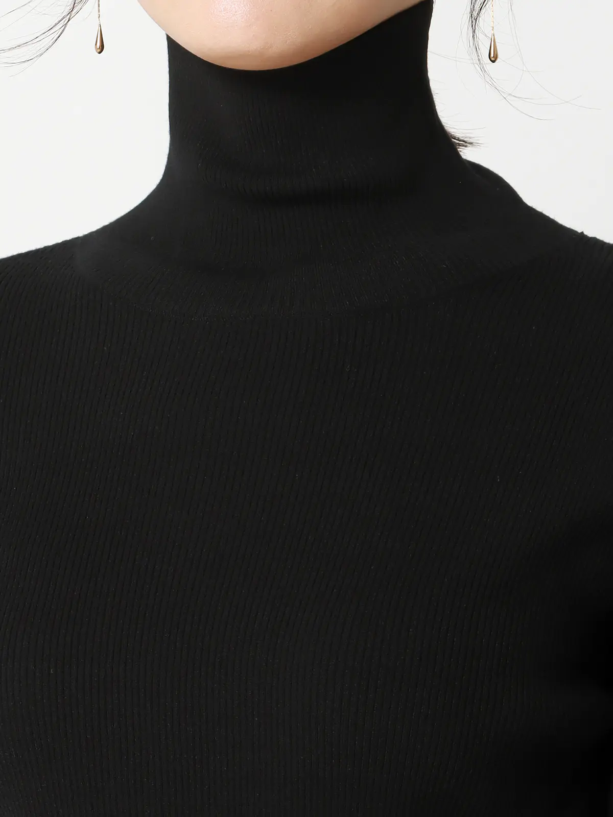 ハイネックリブニット／長袖／ウォッシャブル／強撚レーヨンポリエステル／無地 ブラック 38(9号）