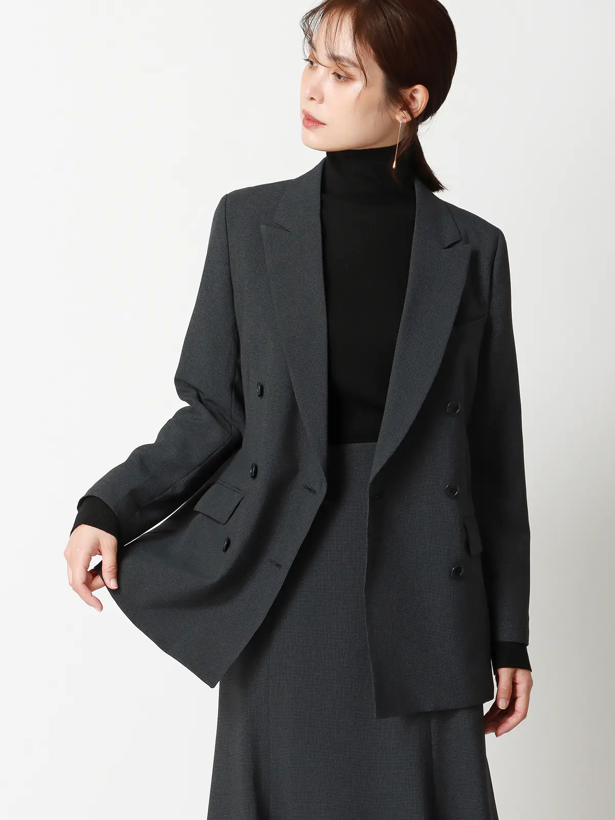 ハイネックリブニット／長袖／ウォッシャブル／強撚レーヨンポリエステル／無地 ブラック 38(9号）