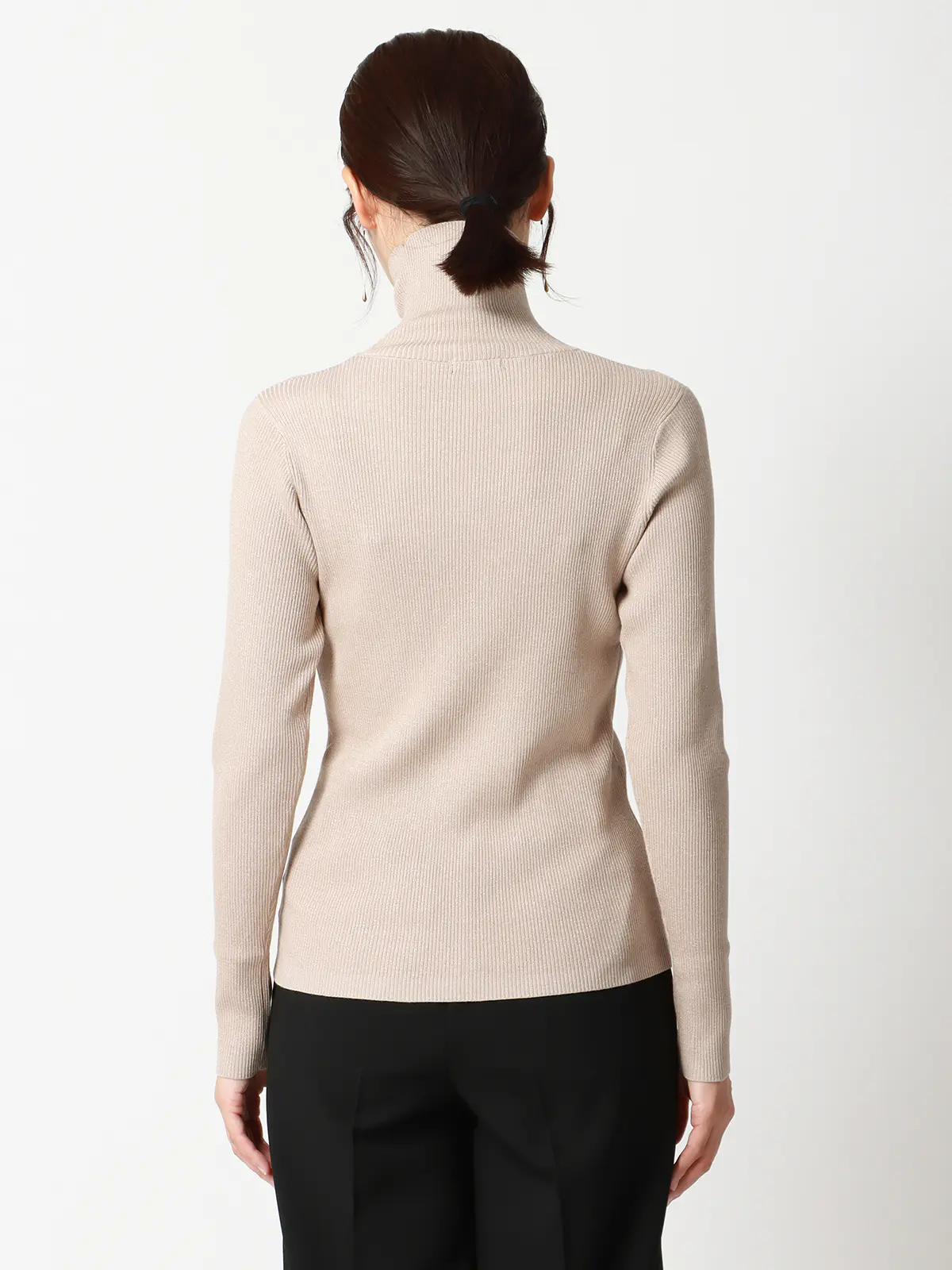 ハイネックラメリブニット／長袖／ウォッシャブル／強撚レーヨンポリエステル／無地 ベージュ 38(9号）