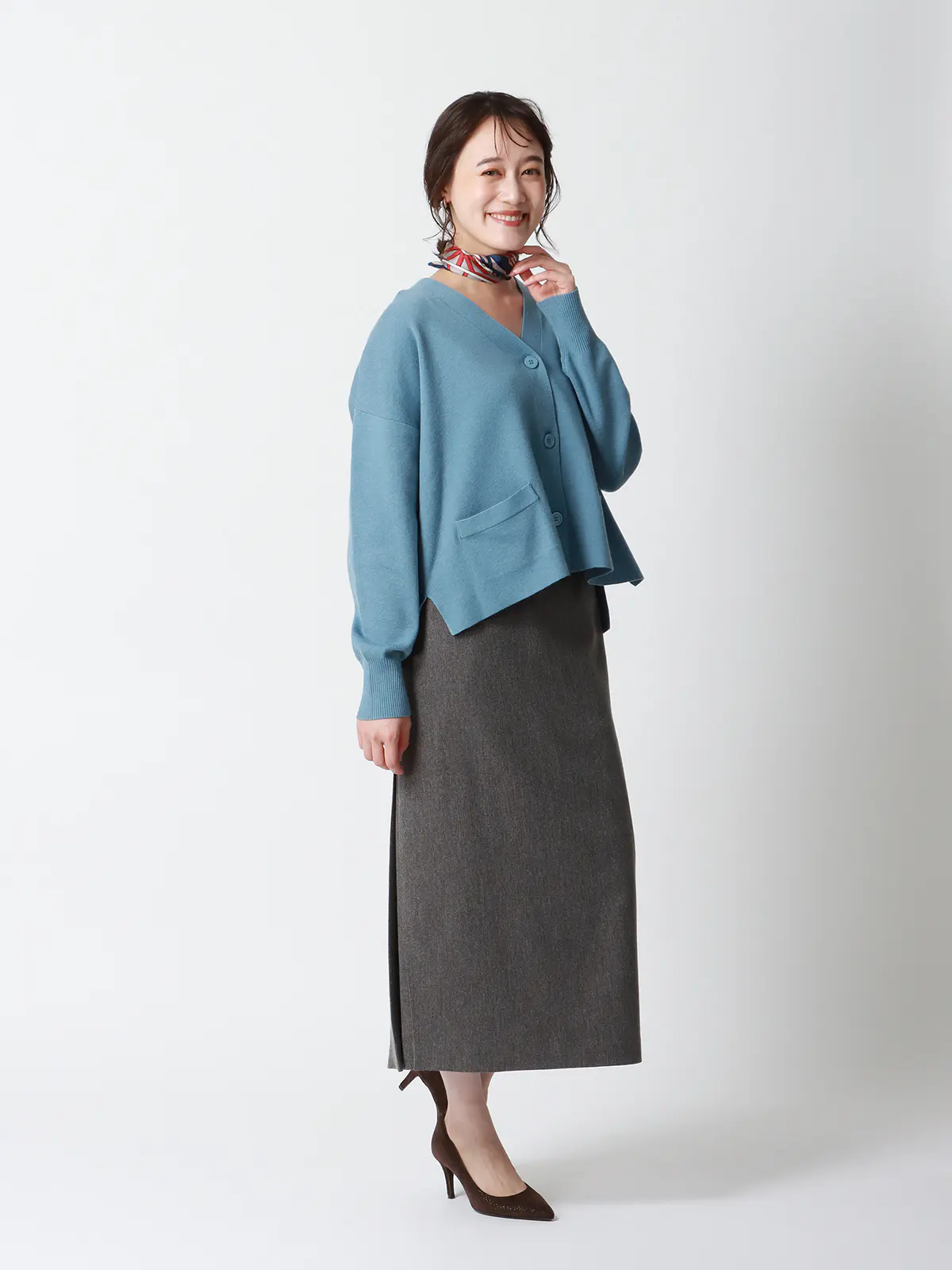 WEB限定/CHANTOWA/オーバーサイズカーディガン/長袖/ウォッシャブル/無地 ブルー 38(9号)