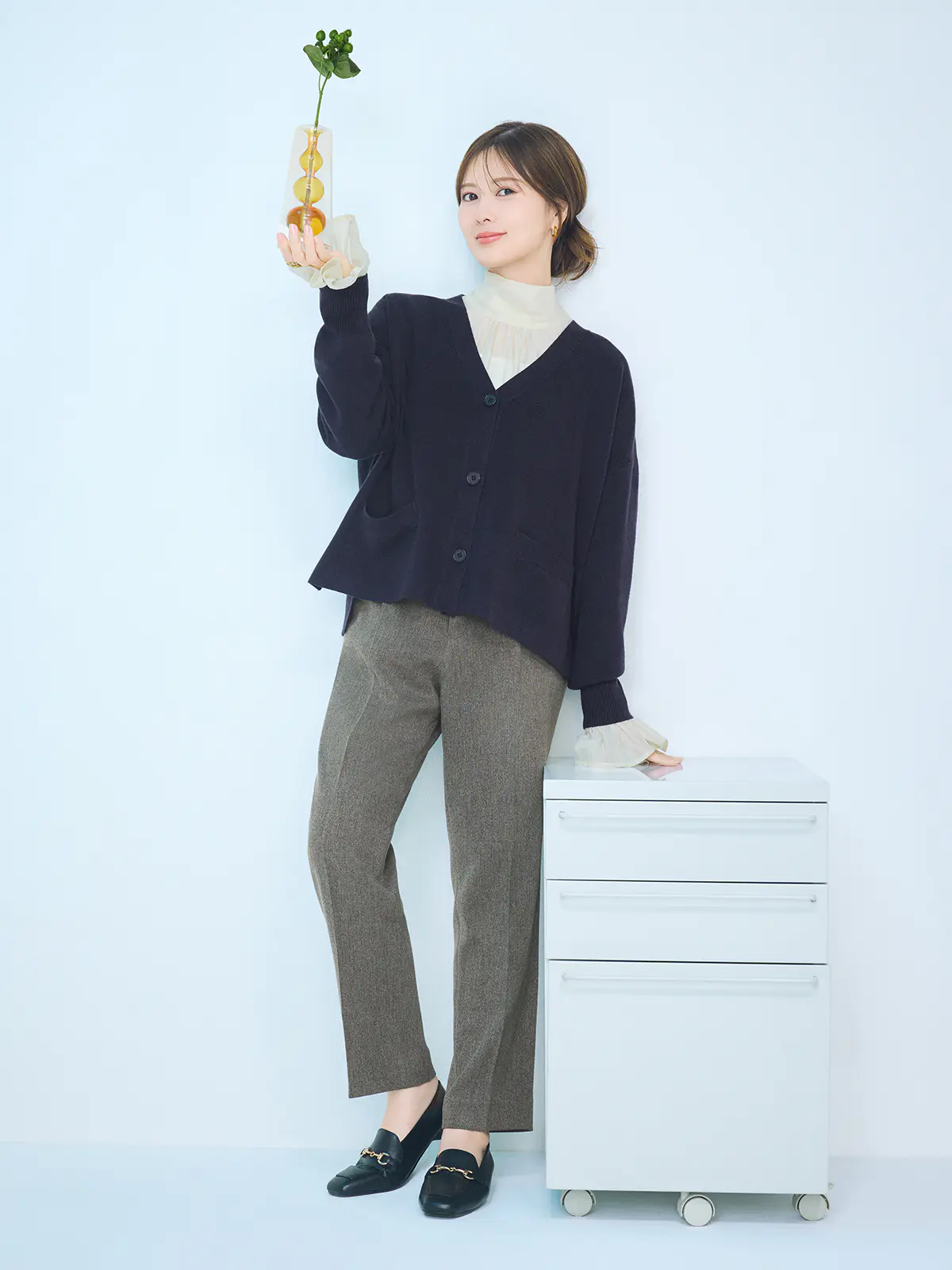 CHANTOWA/オーバーサイズカーディガン/長袖/ウォッシャブル/無地 ネイビー 38(9号)