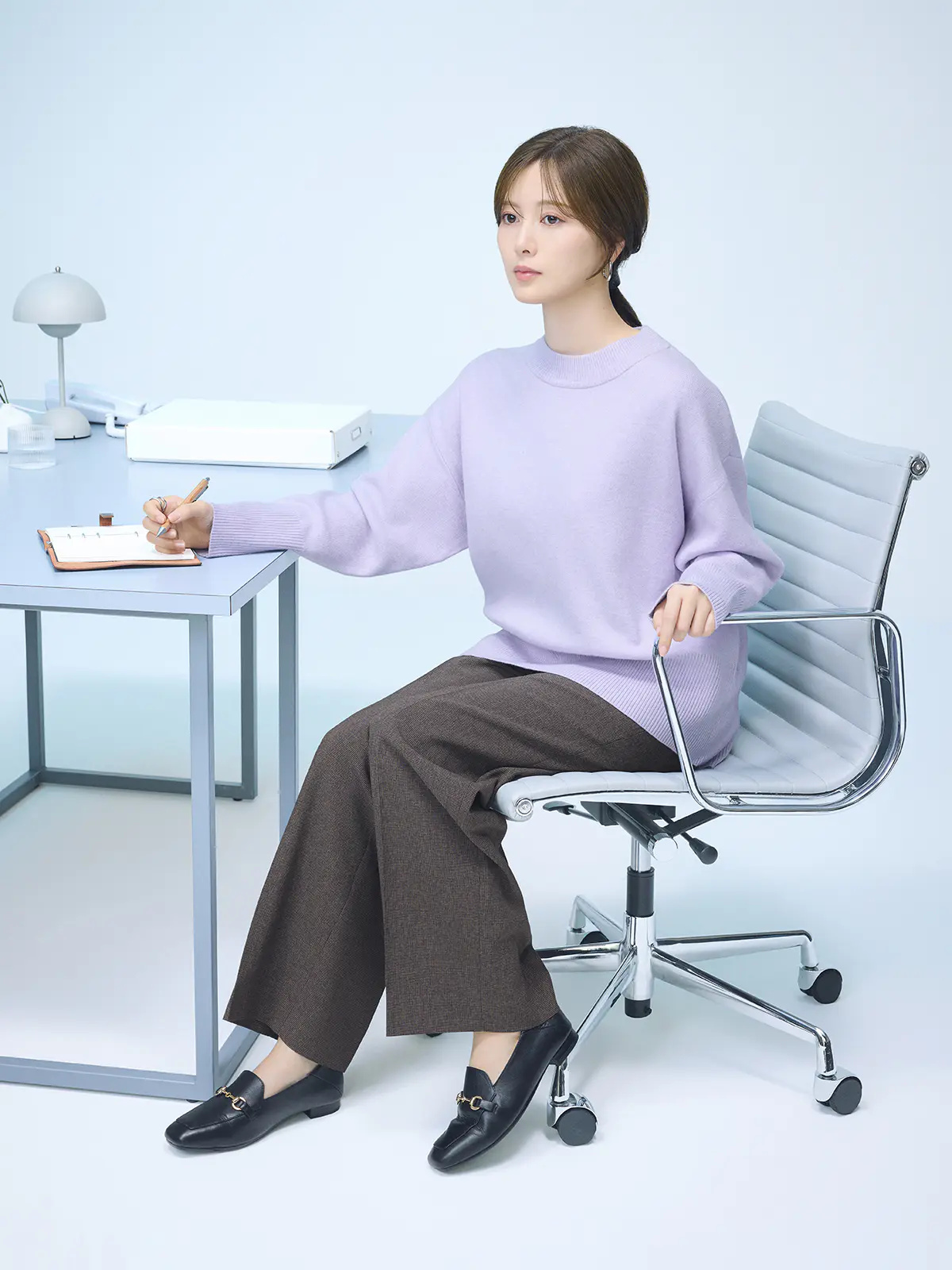 CHANTOWA/コクーンシルエットプルオーバー/長袖/ウォッシャブル/無地 ラベンダー 38(9号)