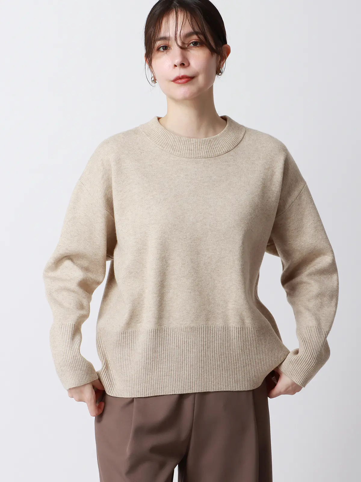 WEB限定／CHANTOWA／コクーンシルエットプルオーバー／長袖／ウォッシャブル／無地 ベージュ系 38(9号）