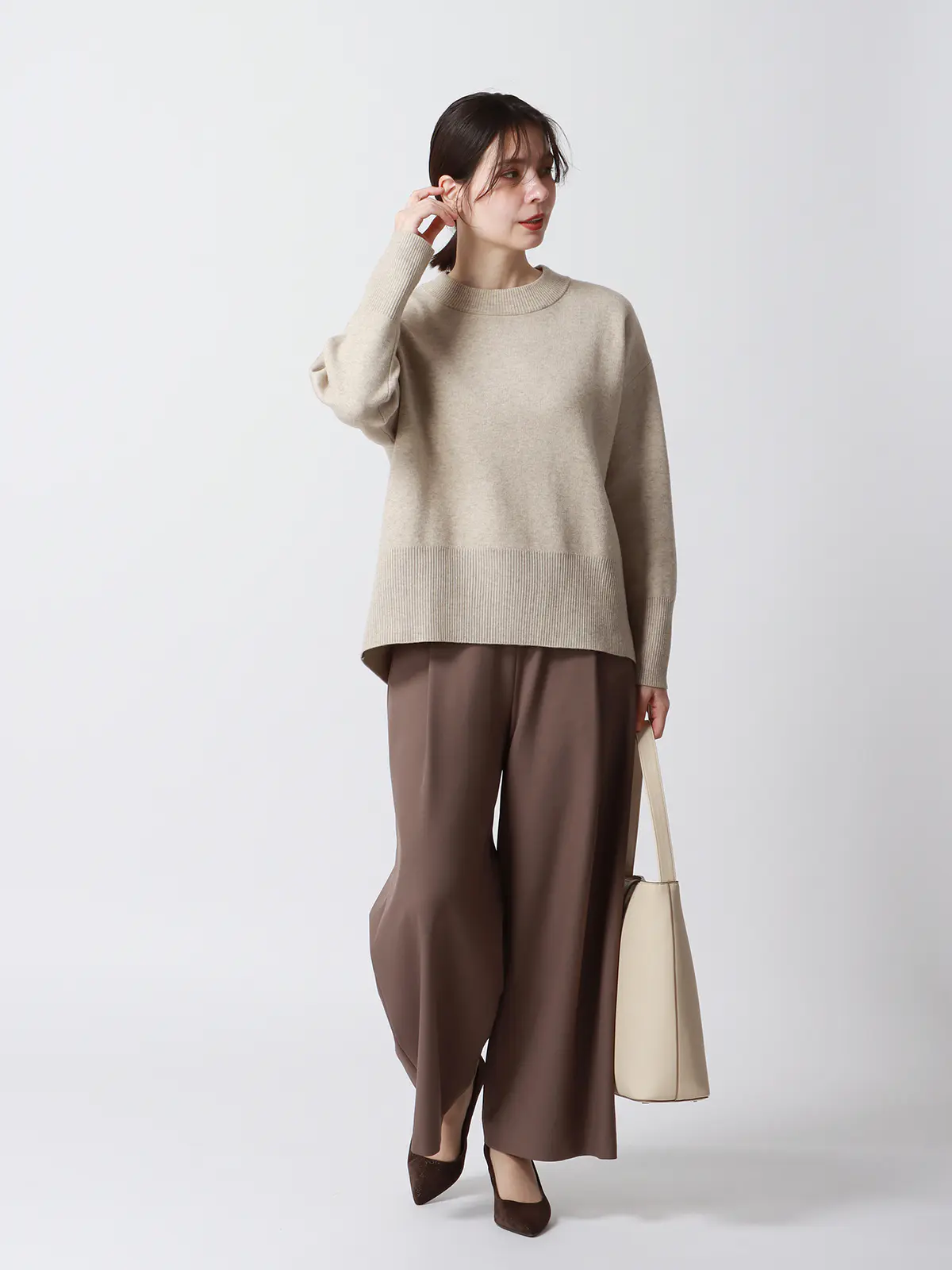 WEB限定／CHANTOWA／コクーンシルエットプルオーバー／長袖／ウォッシャブル／無地 ベージュ系 38(9号）