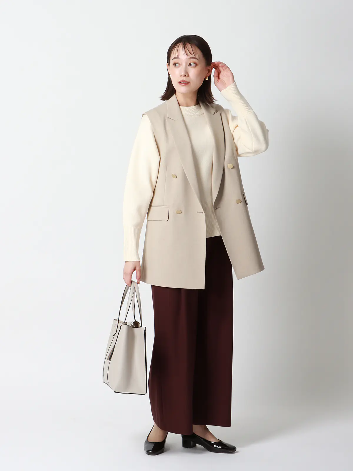 CHANTOWA/コクーンシルエットプルオーバー/長袖/ウォッシャブル/無地 アイボリー 38(9号)