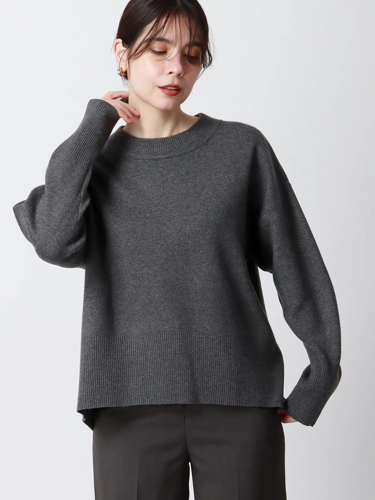 CHANTOWA／コクーンシルエットプルオーバー／長袖／ウォッシャブル／無地 グレー系 38(9号）