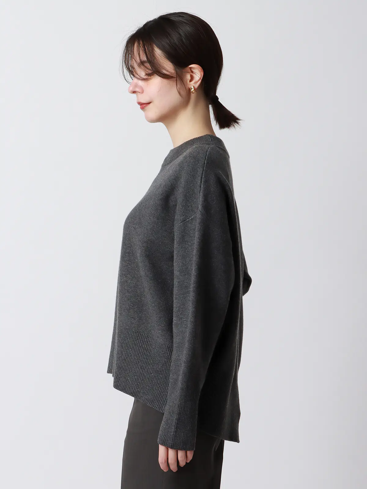 CHANTOWA／コクーンシルエットプルオーバー／長袖／ウォッシャブル／無地 グレー系 38(9号）