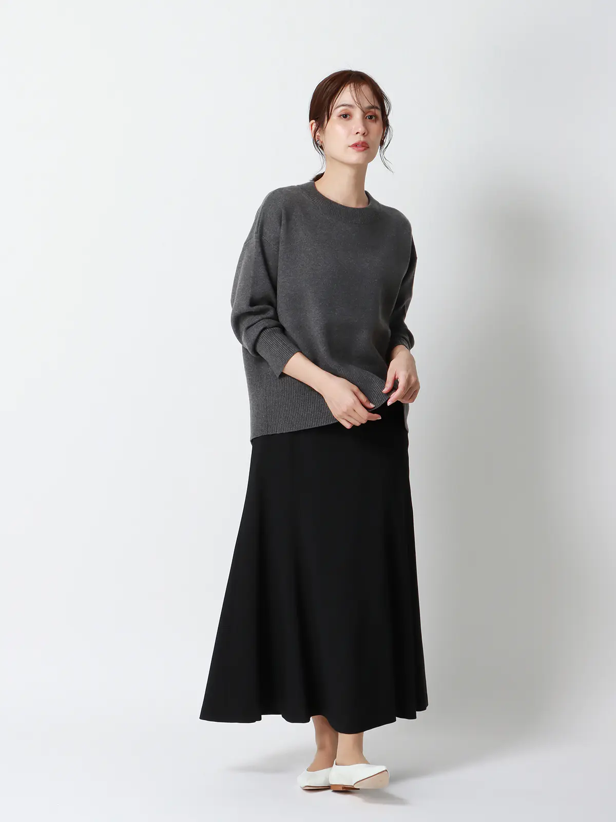 CHANTOWA／コクーンシルエットプルオーバー／長袖／ウォッシャブル／無地 グレー系 38(9号）