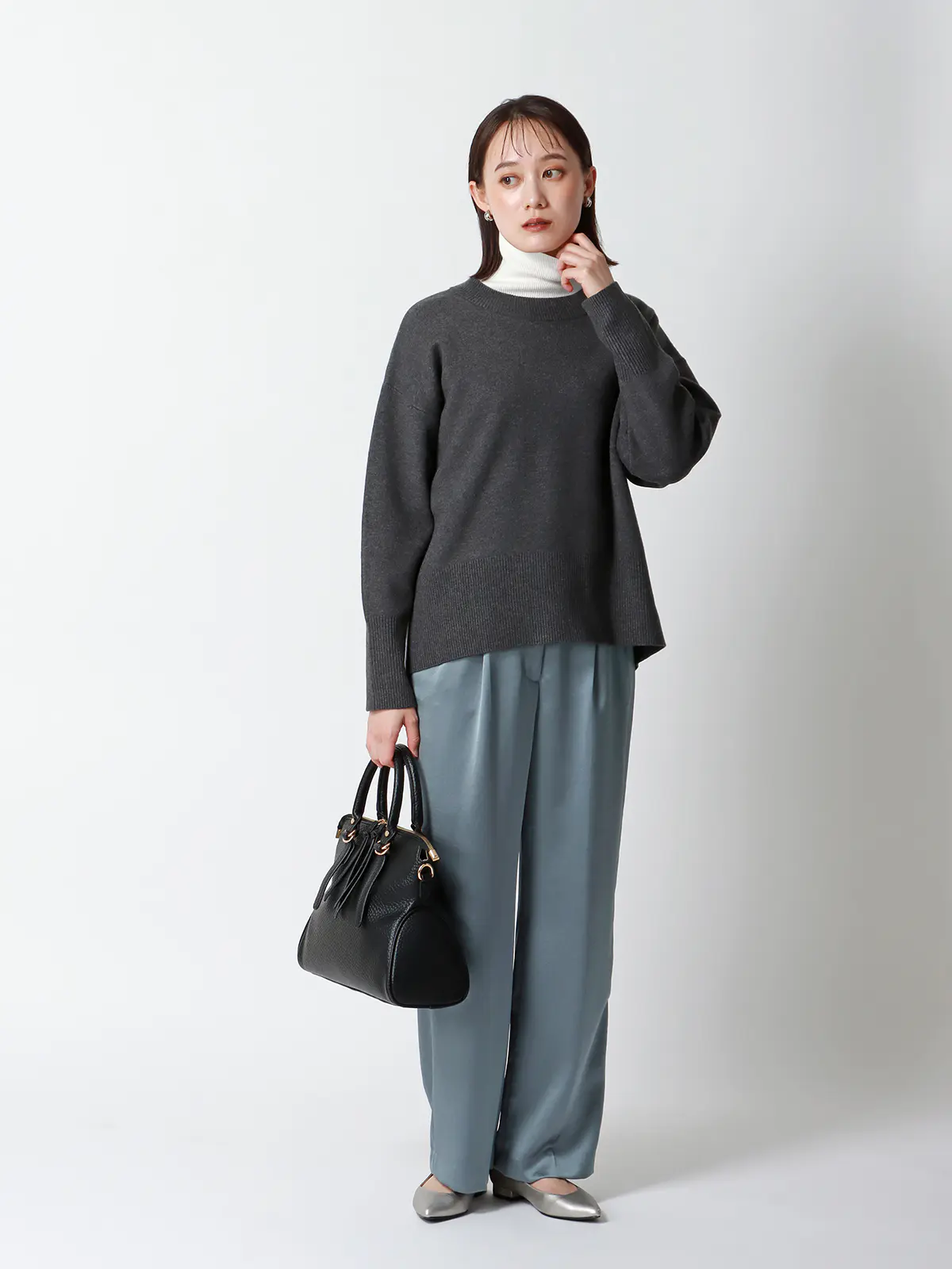 CHANTOWA/コクーンシルエットプルオーバー/長袖/ウォッシャブル/無地 チャコール 38(9号)