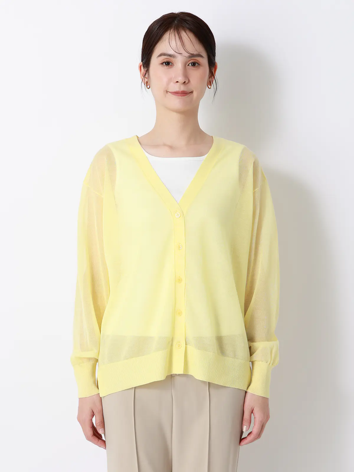 CHANTOWA／シアー2WAYカーディガン／長袖／ウォッシャブル／接触冷感／無地 イエロー 38(9号）