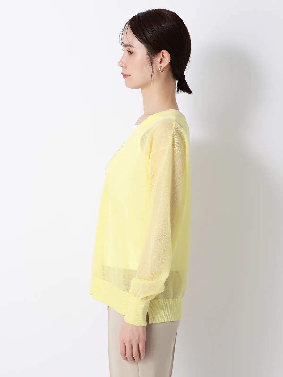 CHANTOWA／シアー2WAYカーディガン／長袖／ウォッシャブル／接触冷感／無地 イエロー 38(9号）